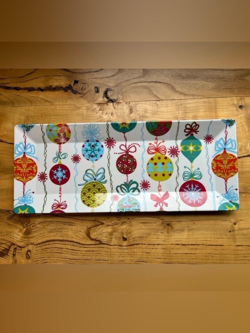 World Market Christmas Ornaments Melamine Rectangle Serving Platter Tray 19 x 8